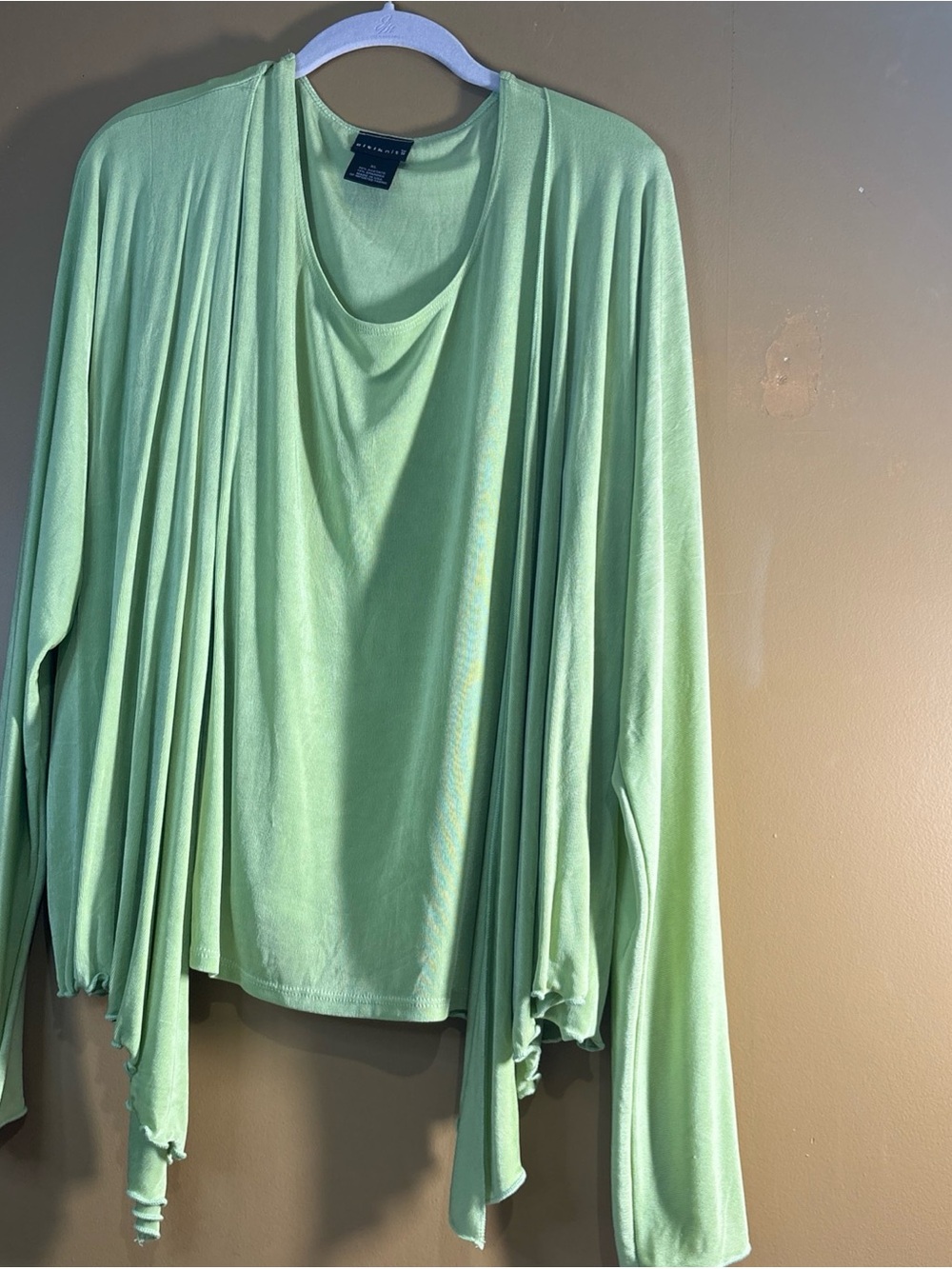 761. Citiknits Two Piece Set Lime Green Sz. XL Cardigan And  Tank Top
